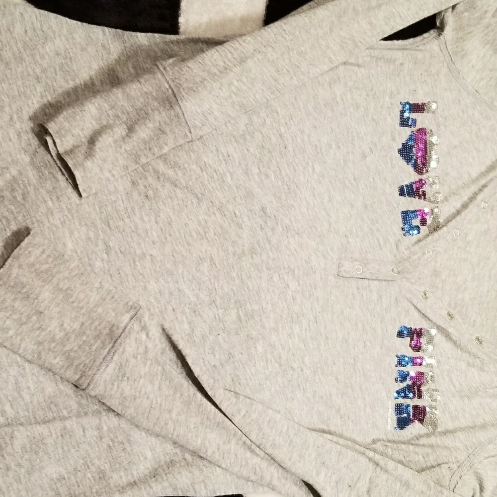 PINK long sleeve Henley tee